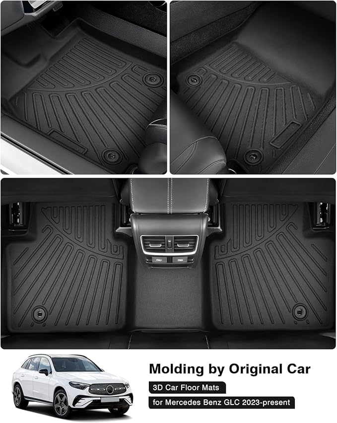 Powerty Floor Mats for 2023 2024 2025 Mercedes Benz GLC丨GLC 300丨GLC 350e丨4Matic Accessories All Weather Floor Liner 3D TPE 1st & 2nd Row Floor Mat Heavy-Duty Floor Liners
