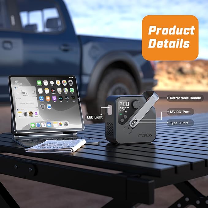 CYCPLUS AL7 Tire Inflator Portable Air Compressor for Trucks & Pickups – 4X Faster High-Powered Tire Inflator, Portable Design for Heavy-duty Vehicle & Inflatables, Dual-Use Type