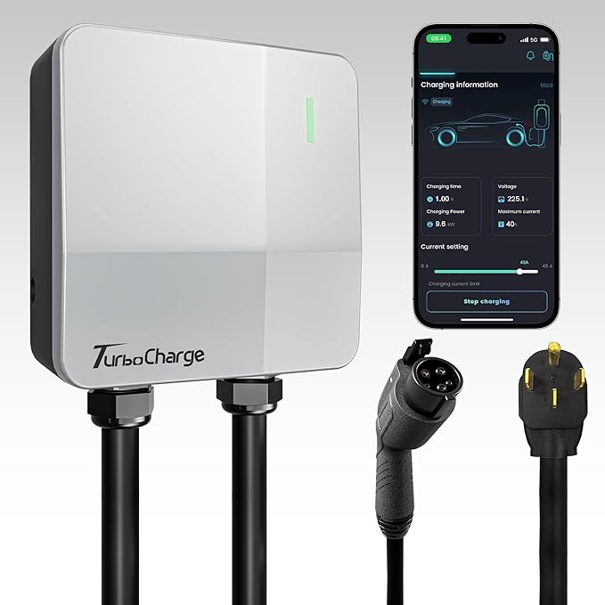 Level 2 EV Charger - 40 Amp Smart EV Charger for Home Level 2 NEMA 14-50, 240V Electric Vehicle Charging Stations 9.6kW, 25ft Cord, Outdoor/Indoor