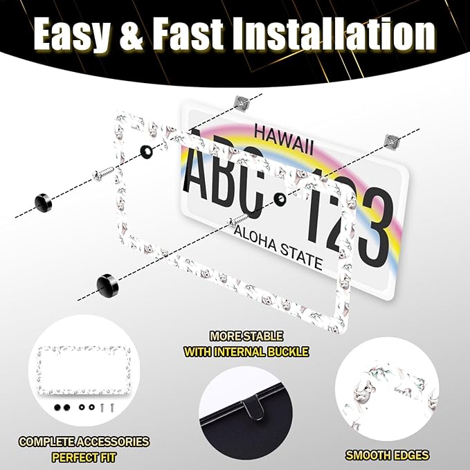 Watercolor Koala License Plate Frame Colorful Animal License Plate Holder Funny License Plate for Car Decoration Stainless Steel Cute Auto Parts with Screws for Men Women 12.3" x 6.3"