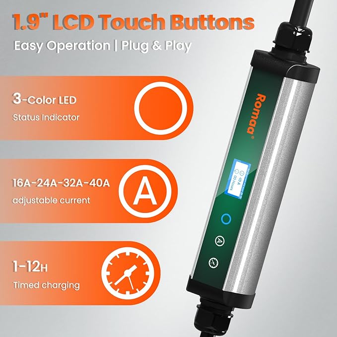 Level 2 EV Charger 40A EV Charger 240V 9.6kW Fast Charging, App Control, NEMA 14-50 Plug & 25ft J1772 Charging Cable, Indoor/Outdoor Portable EVSE for Home, ETL/FCC Certified