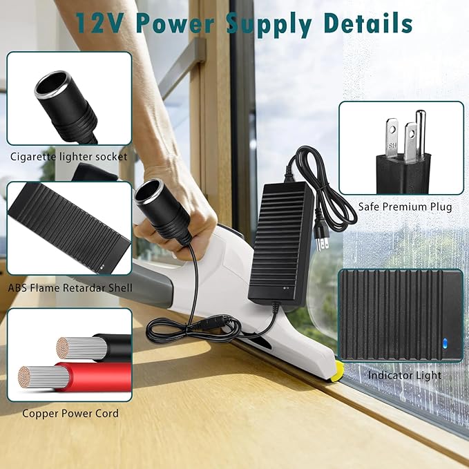 inShareplus 12V 120W 10A AC to DC Converter (3 Pin), 110V to 12V Cigarette Lighter Adapter to Wall Outlet Socket, 12 Volt Power Supply Transformer for Car Devices (MP3, Fan, Dash Cam ect.)