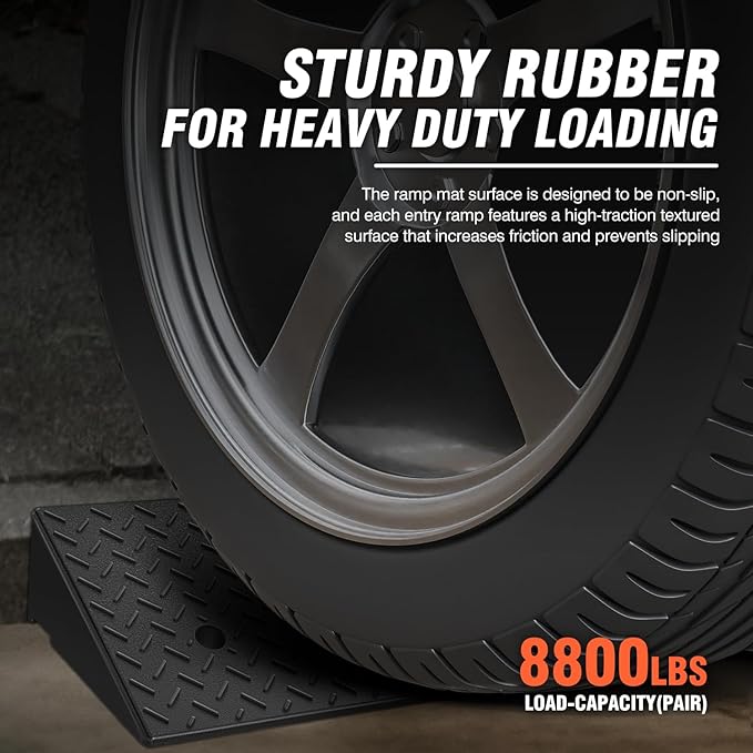 DNA MOTORING 2pcs 5.3" Rise Rubber Curb Ramp Heavy Duty Loading Driveway Ramp Threshold Ramp 19.5 in L x 13.6 in W x 5.3 in H for Loading Dock, Warehouse, Wheelchair, Motorcycles, Cars, TOOLS-00646