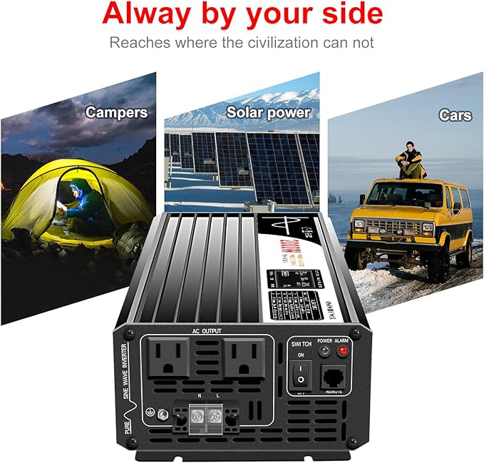 2000W (Peak Power 4000W) Pure Sine Wave dc to ac Inverter Remote Switch DC 24V to AC 120V 60HZ Solar Converter for Home car&Yacht (DC24V (Range 20V-30V) 2000W)
