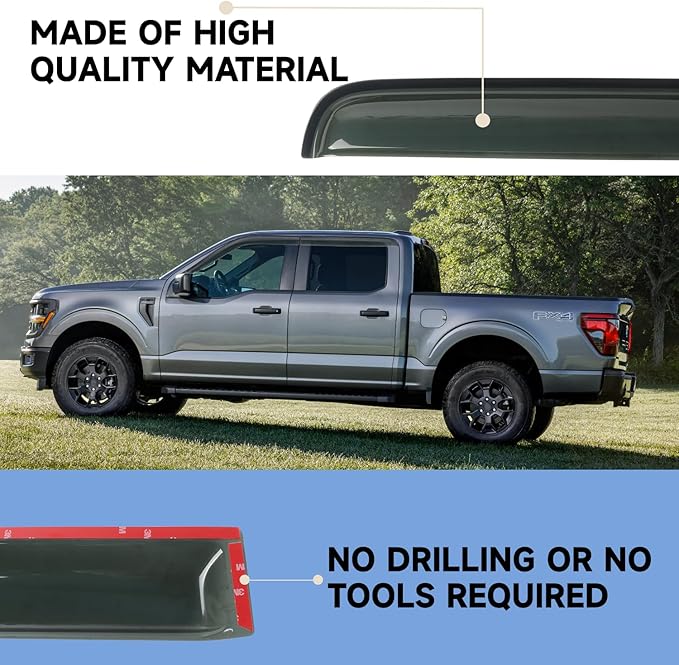 Outside Mount Window Visors Rain Guards Fit for 2015-2024 Ford F150 SuperCrew, Fit for 2017-2024 F150 Raptor F250 F350 F450 F550 Super Duty Crew Cab, Side Wind Deflectors Vent Shade