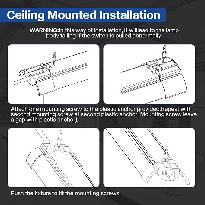 4-Pack 4ft Linkable Led Shop Light, Plug in Garage Lighting with Power Cord and Pull Chain, 7000lm Garage Ceiling Lights, Workshop Led Hanging Lights for Basements, Warehouses, ETL Listed