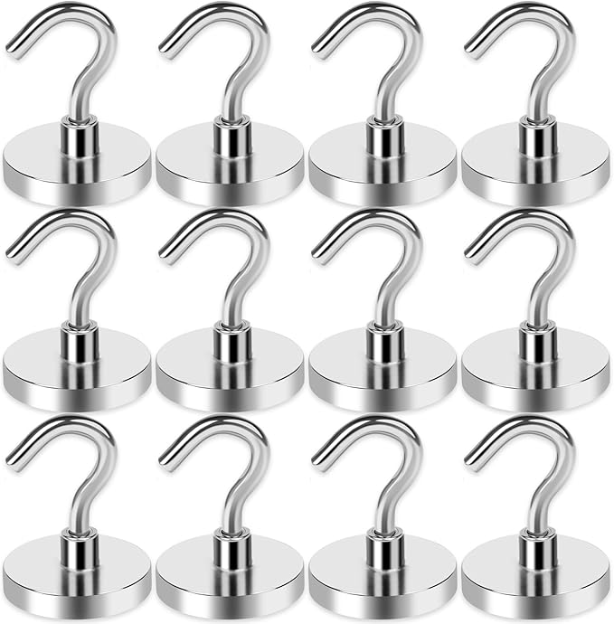 LOVIMAG Magnetic Hooks for Cruise Cabins, 80LBS Magnet Hooks Heavy Duty for Home Accessories, Classroom Must Haves, Magnetic Hook for Metal Door, Magnets with Hook for Hanging-12 Pcs