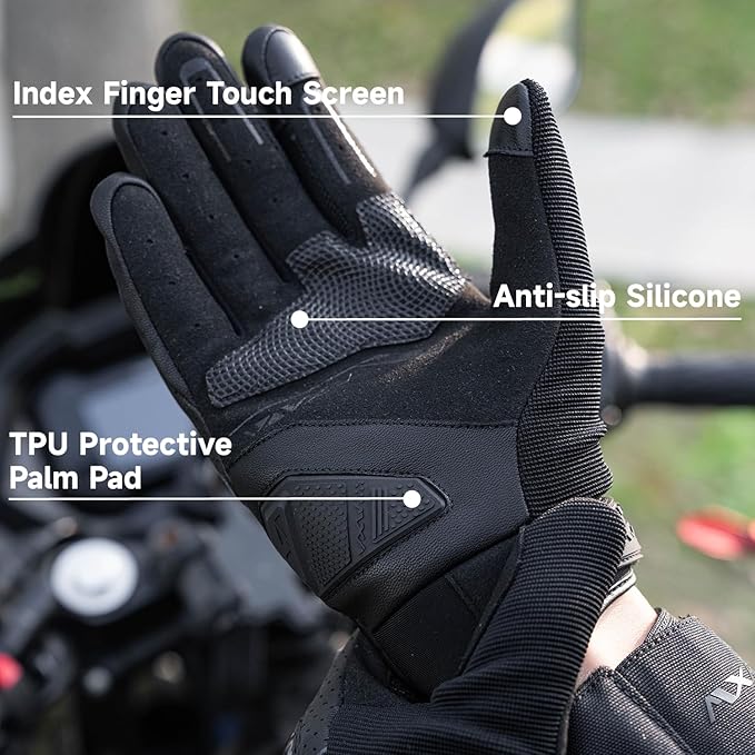 VXW Motorcycle Gloves for Men and Women - Gel Palm Sliders, Leather & Mesh Construction Full Finger Touchscreen, High-Speed Sports Gear for MTB/ATV/BMX/Motocross/Dirt Bike