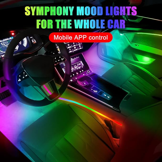 Car Interior Ambient Lights,18 in 1 128 Colorful LED Acrylic Fiber Optic Strip,Universal Multiple Modes Decoration Atmosphere with Music Sync Rhythm,APP Control,RGB Neon Lighting for All Cars