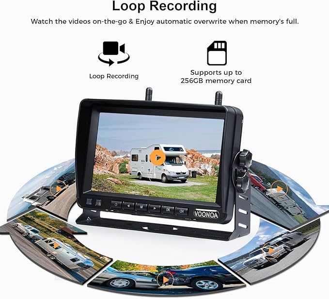 2 Magnetic Wireless Backup Camera with 7'' HD 1080P DVR Monitor System, 9600mAh Rechargeable Waterproof Dual Solar Reverse Camera for Hitch Towing Car Trailer Truck RV VN007