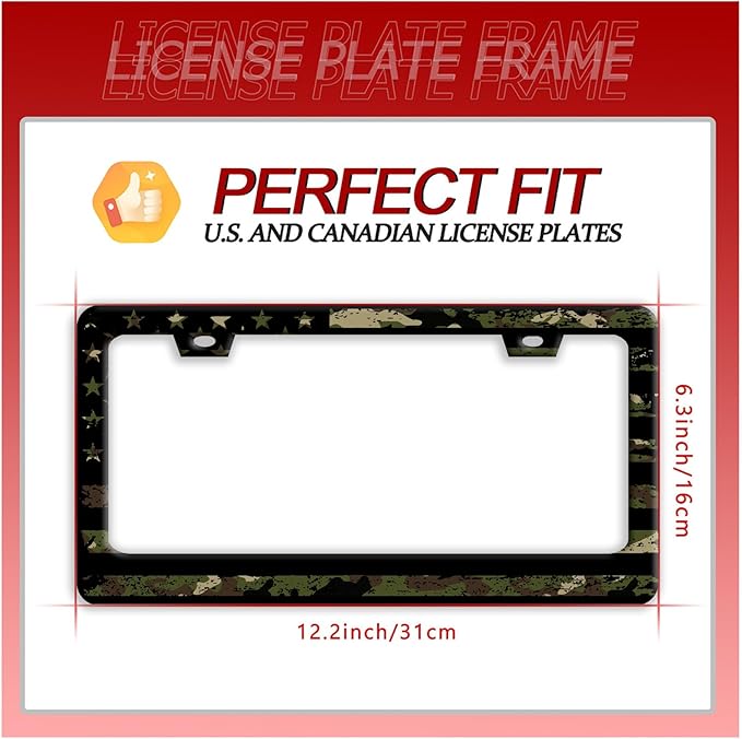 American Flag License Plate Frame Camo License Plate Frames Funny Auto Accessories Bracket Stainless Steel License Plate with Screws 6.3 x12.3 Inch