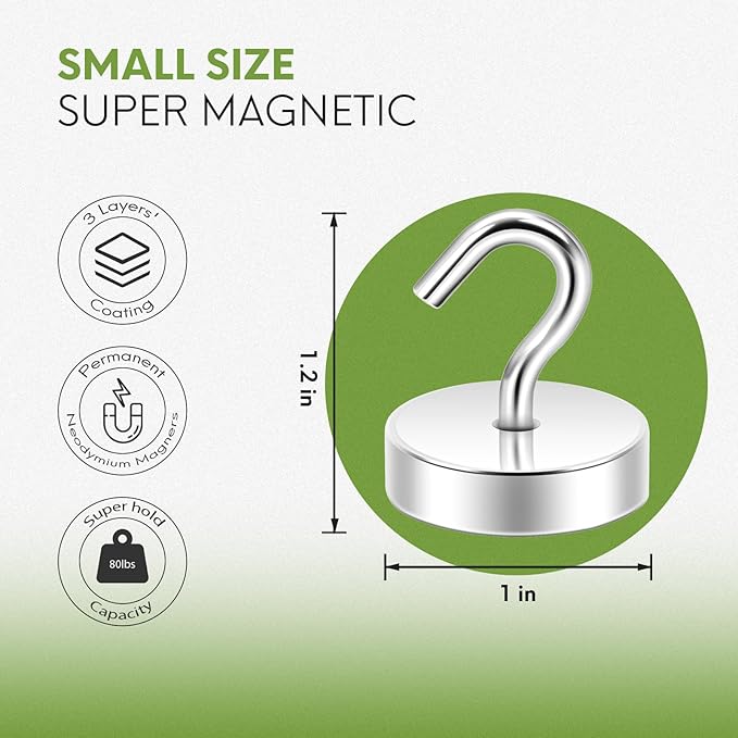 Neosmuk Magnetic Hooks, Cruise Ship Essentials, 80lb+ Heavy Duty Magnetic Hooks for Cruise Cabins, Refrigerator, Grill, Hanging, and Travel | Extra Strong Must-Haves Magnet Hook,Silver