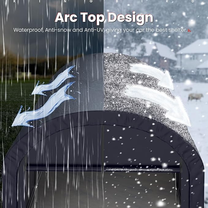 KING BIRD 10' x 20' Heavy Duty Carport with Roll-up Ventilated Windows Round Style Outdoor Instant Garage Anti-Snow Car Canopy with Reinforced Ground Bars