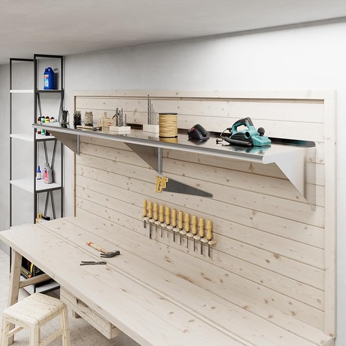 AmGood 96" Long X 18" Deep Stainless Steel Wall Shelf | NSF Certified | Appliance & Equipment Metal Shelving | Kitchen, Restaurant, Garage, Laundry, Utility Room