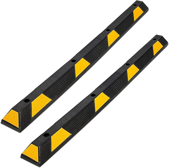 72-Inch Heavy Duty Rubber Parking Curb with Reflective Stripes, 2-Pack 6-Foot Wheel Stopper for Garage, Driveway & Parking Lots