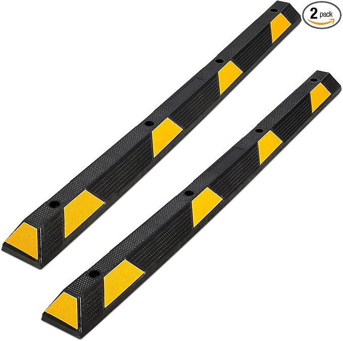 72" Car Parking Stopper, Heavy Duty Rubber Parking Curb Wheel Stops with Highly Visible Reflective Strips, Garage Floor Stopper for Cars, Truck, Trailer, Van, Pack of 2