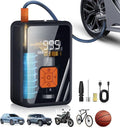 Portable Air Pump for Car Tires, 150 PSI Tire Inflator Cordless with LED Light, Rechargeable Auto Shut-off Air Compressor 2X Fast Inflation Tire Pumps for Car Bike Motorcycle Ball