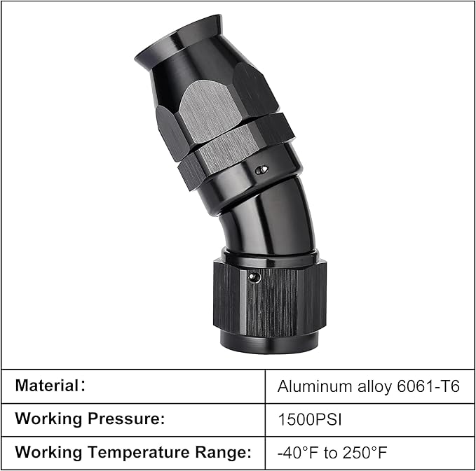 EVIL ENERGY 8AN 30 Degree PTFE One Piece Full Flow End Hose Fitting Aluminum Black