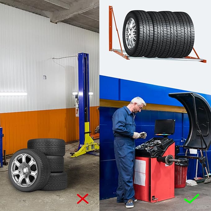 Foozet Heavy Duty Adjustable Wall Mounted Tire Rack for Garage with Telescopic Rods, Hanging Garage Tire Rack for Spare Car Wheel 420 lb.,Folding and Adjustable 30"-48" Tire Storage Rack