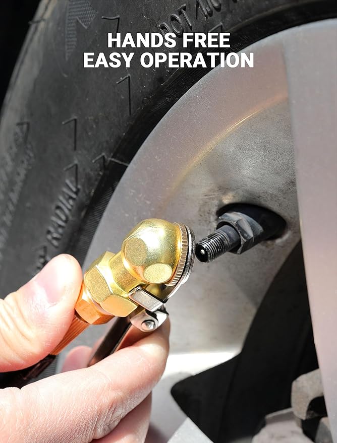 2-Pack 1/4'' Female NPT Air Chuck with Clip, Locking Closed Ball Tire Chuck with Inflator Adapter 1/4 NPT (m) to Schrader Valve (m), 2-Way Connection Tire Nozzle for Tire Inflator Air Compressor Hose