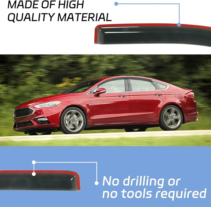 Window Visors Shield Rain Guards Fit for 2013-2020 Ford Fusion, Outside Mount Window Wind Deflectors, Smoke Tinted Vent Visors Shades 2014 2015 2016 2017 2018 2019