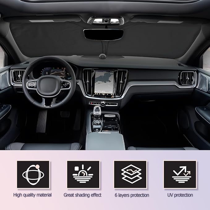 LUWU for 2019-2025 S60 V60 Windshield Sun Shade 2025 S60 V60 Windshield Sunshades Car Sun Visor Block UV Ray Front Window Sunshade