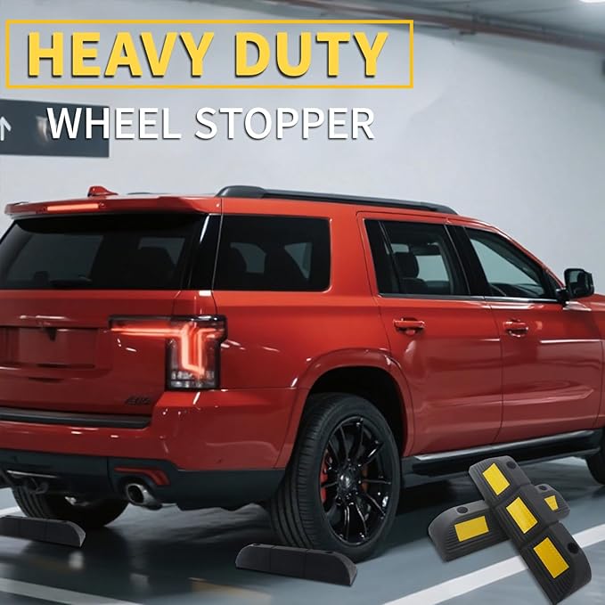 Parking Stopper for Garage Floor, Heavy Duty Rubber Car Wheel Curb Stoppers Bumpers Block for Your Vehicle, Parking Aid Gadgets Tire Stops for Home Garage Wall, Parking Lot & Driveway 2 Pcs