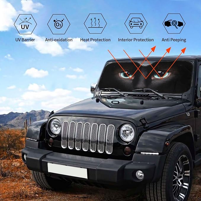 Black cat Eyes Car Windshield Sunshade Front Window Sun Visor Protector Foldable Shield Cover for Truck SUV