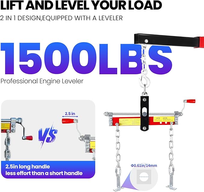 Engine Lift, 2 Ton Engine Hoist Cherry Picker with Quick Fold & 6 Steel Casters, 4400LBS Heavy-Duty Hydraulic Crane, Adjustable 4-Position Boom & 8T Pump for Garage Use 56.2"x50.6"x37"