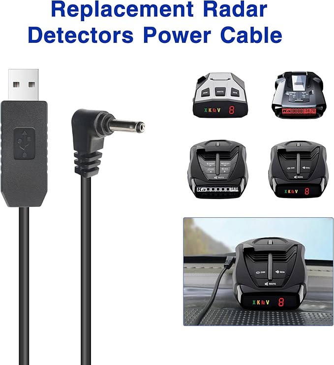 Radar Detector Power Cable for Cobr RAD350 380 450 480i 700i XRS9370 955 5300 9940 SPX 5300 5521 7700 ESR700 ESD737 767 SLR Vendetta 500,Power Cord for Cobr,Car Replacement Charging Cable 6.56ft