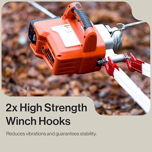 SuperHandy Electric Portable Capstan Winch, Brushless Motor, 1000-2000 lbs Max Pulling Force, Includes 100ft Low-Stretch Rope, Battery & Charger - Ideal for Forestry, Hunting, Off-Road