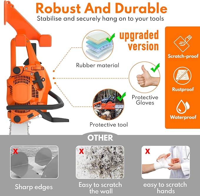 Chainsaw Hanger,2pcs Ideal for Adult Garage Tool Organizer. This Chainsaw Accessory Rust Proof Alloy Steel Construction with Powder Coating, Perfect Wall Mount Solution for Your Chainsaw.(orange)