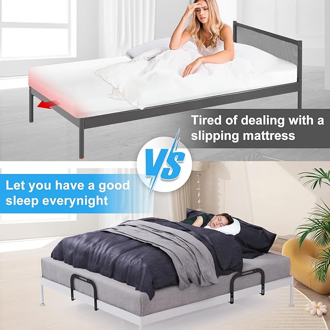Mattress Slide Stopper, YUOROS Non Slip Mattress Gripper for Metal Bed Frame, Holder Retainer Bar to Keep Mattresses Topper from Sliding