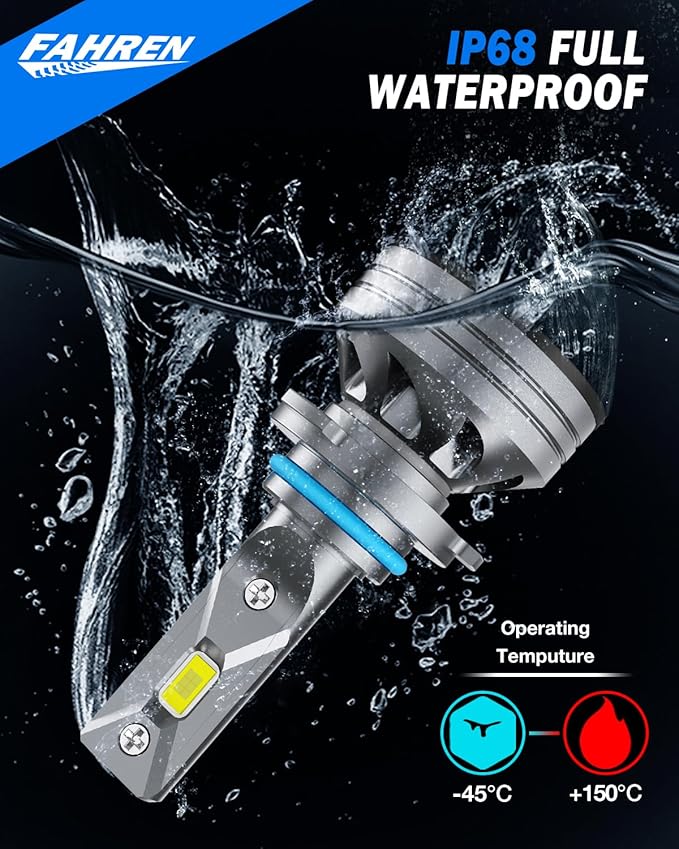 FAHREN 9005/HB3 9006/HB4 𝐋𝐄𝐃 Bulbs Combo, 𝟗𝟎𝟎% 𝐁𝐫𝐢𝐠𝐡𝐭𝐞𝐫 9006 9005 Fog Light Bulbs with 6500K White High-Performance, 1:1 Halogen Size, Non-Polarity, Pack of 4