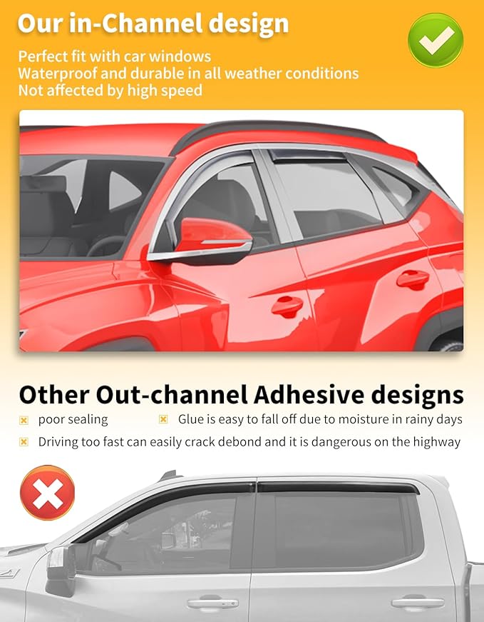 in-Channel Window Rain Guards Fit for Hyundai Tucson 2022 2024 2023 2025 Extra Durable Window Deflectors Window Visors Vent Shades Vent Visors Car Accessories-4 pcs Q24