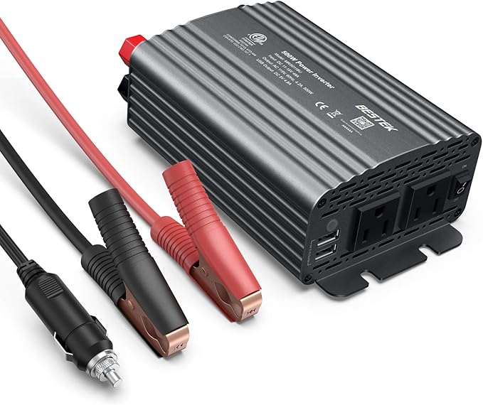 BESTEK 500W Power Inverter DC 12V to 110V AC Converter with 4.8A Dual USB Car Charger ETL Listed (Grey)