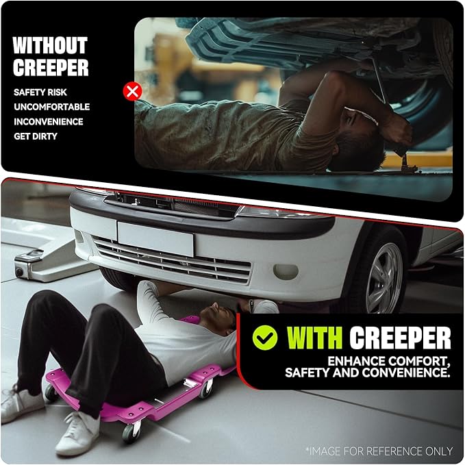 Auto Dynasty 40 Inches Mechanic Creeper, Automotive Garage Repair Low Profile Under Car Rolling Creeper with LED Light and Padded Headrest, Plastic, Purple