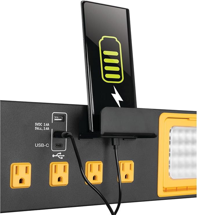 Performance Tool W2279 Commercial Grade Power Station with 6 Outlets, 2 USB Ports, Built-In Cradle, and LED Lights, Ideal for Workshops and Garages