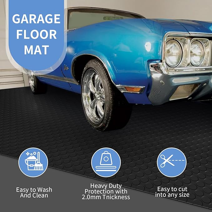 Premium Garage Floor Mat, Commercial Grade Heavy Duty Parking Mat for Garage Floor, Golf Cart Parking, Water/Stain Resistant Floor Runner (Black Coin, 2 Rolls x 4 x 13 Feet)
