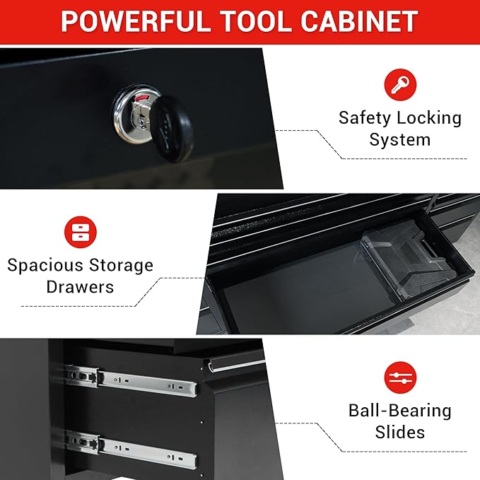 CT Copper Tailor 72-inch Rolling Tool Chest with 15 Drawers and Wheels, Mobile Garage Workbench, Large Tool Box Storage Tool Cabine with Wood Top for Workshop, Matte Black