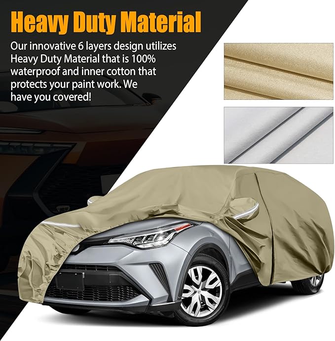 Waterproof Car Covers Replace for 2018-2025 Toyota C-HR, Multilayer Heavy Duty with Cotton Liner All Weather Car Cover with Zipper Door, Windproof Bands for Snow Rain Dust Protection