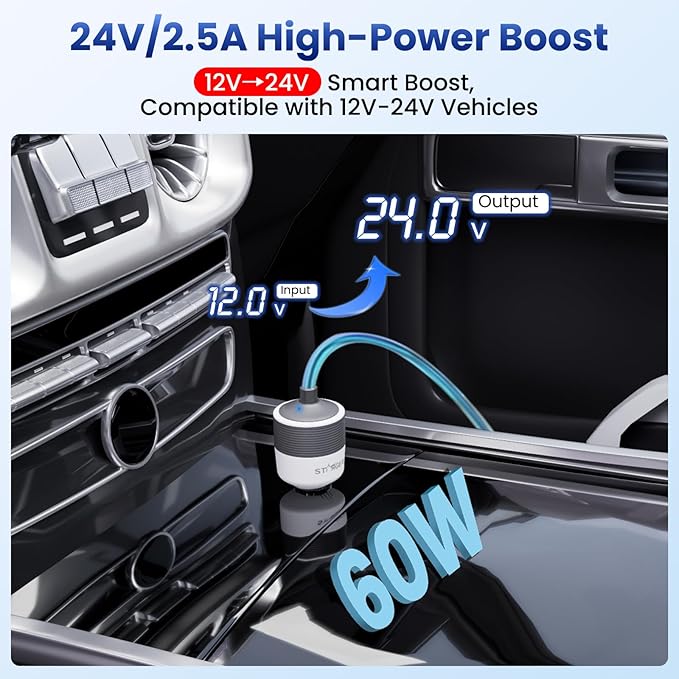 Starlink Mini Car Adapter - 12V to 24V DC Step Up Converter with 60W Car Cigarette Lighter Adapter, Starlink Mini 12V Adapters Supports Official 30M Starlinks Cable, Ideal for RV, Boat, Trailer