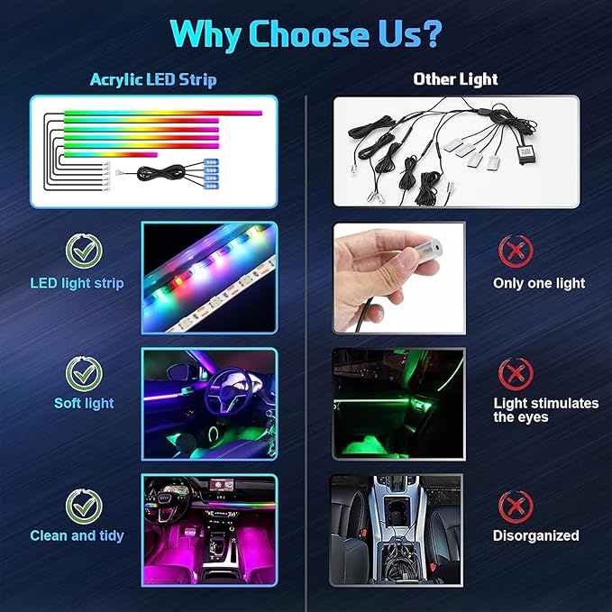 WEBUPAR Dreamcolor Acrylic Interior Lights, 10 in 1 LED Strip Lights with APP Control and 213 Color Modes, Car Accessories Decorative Lights, Neon Ambient Lighting Kits