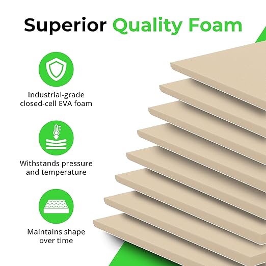 XCEL Equipment Pads, Anti Vibration Non Slip Furniture Pads Customizable Acoustic Foam Rubber Pads Versatile Adhesive and Non-Adhesive (6" x 6" x 1/4" (8 Pack), White - Adhesive One Side)