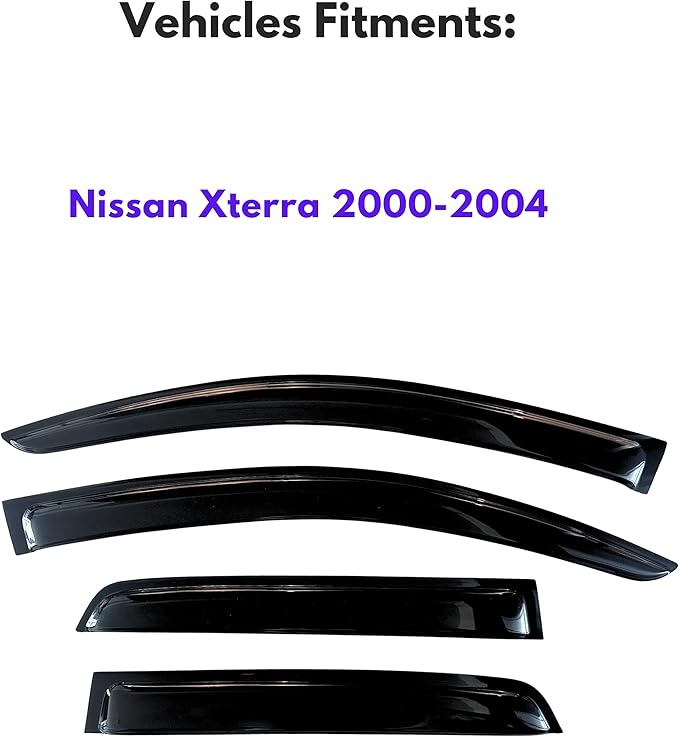 KPY Window Visor Compatible with Nissan Xterra 2000-2004, 4PC Rain Guard Side Window Vent Deflectors Tape-On Style, 2000 2001 2002 2003 2004