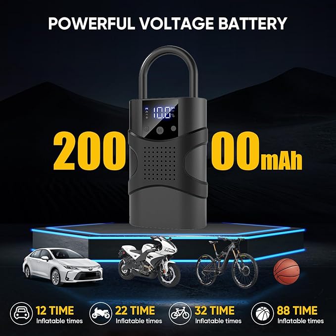 Tire Inflator Portable Air Compressor Cordless, 150PSI 6.5x Faster Portable Tire Inflator,Car Tires Air Pump with LED Lights&Digital Pressure Gauge,Auto Shut-off Smart Air Pump Suitable SUV,Truck,Bike