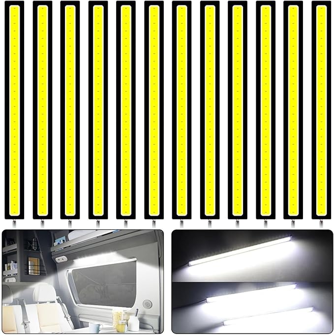 Linkstyle 12PCS 12V LED Interior Light Bar, Waterproof 28 LEDs COB Strip Light Super Bright Lights for Truck Boat Bike RV, White