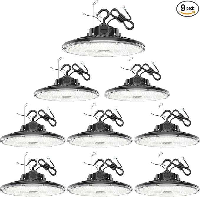9 Pack 480V LED High Bay Light UL DLC Listed UFO Light 300W 240W 200W Adjustable, Dimmable High Bay LED Shop Lights 5000K Daylight, IP65 Commercial Bay Lighting for Warehouse Factory