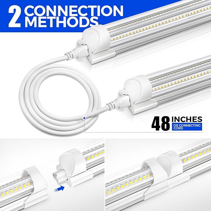 Barrina 8FT LED Shop Light Fixtures 100W, 15000LM 6500K Super Bright White, Linkable, with Clear Cover, V Shape LED Tube Lights, T8 LED Ceiling Lights for Garage, Workshop, ETL Listed, 4 Pack