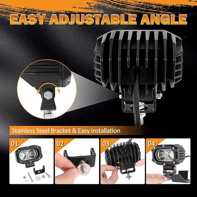 Auxbeam 4 Inch LED Pod, Square Pod Light with 5050 LED White Flood Beam Offroad Driving Fog Light with Wiring Harness for Jeep Wrangler Truck Pickup SUV ATV UTV (2 Pcs)